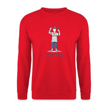 French Humor C’est La Merde Minimal Design - Unisex Pullover - Rot - Vorne - Alina (178cm) & Michal (187cm)