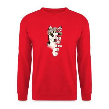 Husky avec une couronne de fleurs amour de la vie - Sweat-shirt Unisexe - rouge - Devant - Alina (178cm) & Michal (187cm)