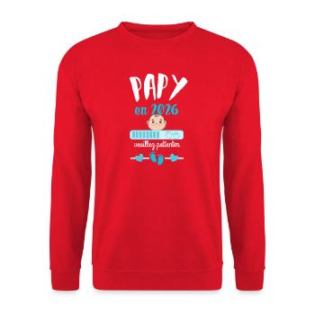 Papy en 2026 Veuillez Patienter - Sweat-shirt Unisexe - rouge - Devant - Alina (178cm) & Michal (187cm)