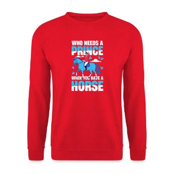 Wer Braucht Einen Prinzen Wenn Du Ein Pferd Hast - Unisex Pullover - Rot - Vorne - Alina (178cm) & Michal (187cm)