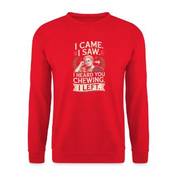 Kaugeräusche Chewing Essgeräusche Schmatzen Kauen - Unisex Pullover - Rot - Vorne - Alina (178cm) & Michal (187cm)