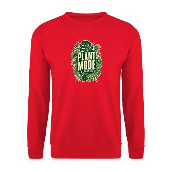 Plant Mode Always On – Monstera Design - Unisex Pullover - Rot - Vorne - Alina (178cm) & Michal (187cm)