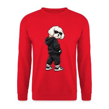 Gangster Malteser im Streetwear Look - Unisex Pullover - Rot - Vorne - Alina (178cm) & Michal (187cm)