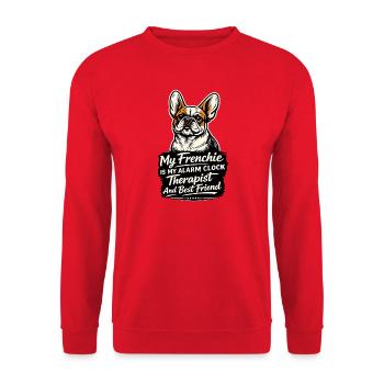 Frenchie Wecker Therapeut Bester Freund - Unisex Pullover - Rot - Vorne - Alina (178cm) & Michal (187cm)