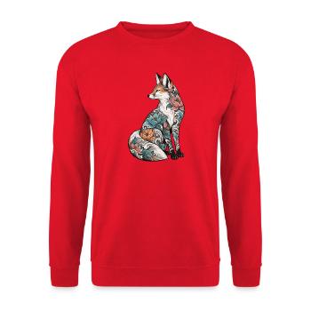Mondfuchs mit Blumen-Tattoo - Unisex Pullover - Rot - Vorne - Alina (178cm) & Michal (187cm)