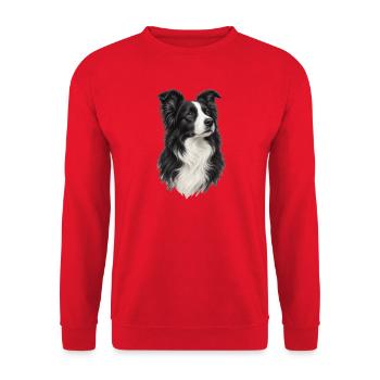Border Collie Porträt – Schwarz-weißer Hund - Unisex Pullover - Rot - Vorne - Alina (178cm) & Michal (187cm)