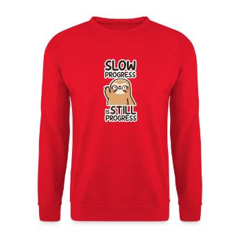 Charmantes Faultier mit motivierendem Zitat - Unisex Pullover - Rot - Vorne - Alina (178cm) & Michal (187cm)