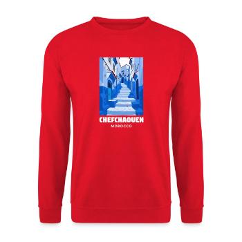 Blue Chefchaouen Gassenweg - Unisex Sweatshirt - red - Front - Alina (178cm) & Michal (187cm)