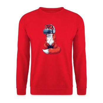 Cooler Fuchs Gamer Nerd Virtuelle Realität Cartoon - Unisex Pullover - Rot - Vorne - Alina (178cm) & Michal (187cm)
