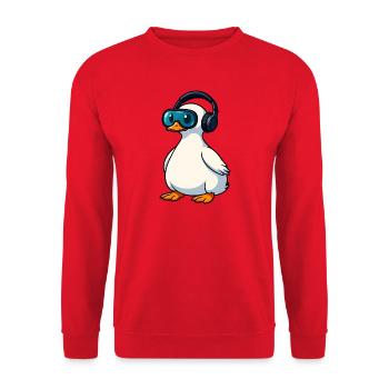 Süße Ente Gamer Zocker Cartoon Virtual Reality - Unisex Pullover - Rot - Vorne - Alina (178cm) & Michal (187cm)
