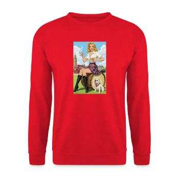 Pin-up britannique avec Bulldog et Londres - Sweat-shirt Unisexe - rouge - Devant - Alina (178cm) & Michal (187cm)