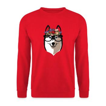 Süßer Sibirischer Husky-Blumenkranz-Hund-Mutter-Liebhaber - Unisex Pullover - Rot - Vorne - Alina (178cm) & Michal (187cm)