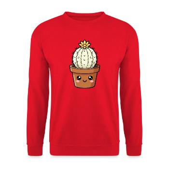 Kawaii Cactus with Yellow Flower - Unisex Sweatshirt - red - Front - Alina (178cm) & Michal (187cm)