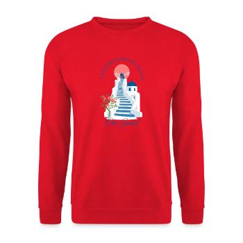 Romance Gift, Santorini Honeymoon Oia Sunset Steps - Unisex Pullover - Rot - Vorne - Alina (178cm) & Michal (187cm)