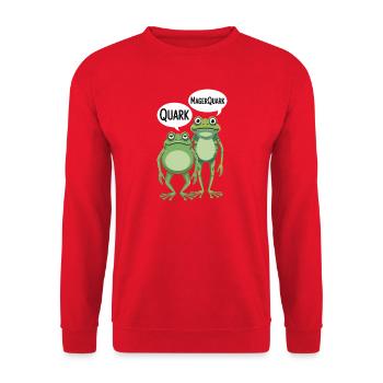 Quark MagerQuark Lustige Frösche Wortspiel Frosch - Unisex Pullover - Rot - Vorne - Alina (178cm) & Michal (187cm)