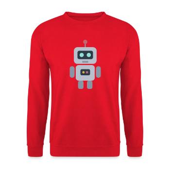 Grün-blauer Pastell-Roboter - Unisex Pullover - Rot - Vorne - Alina (178cm) & Michal (187cm)