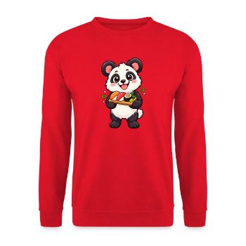 Panda Cub serviert ein Sushi- und Wasabi-Set - Unisex Pullover - Rot - Vorne - Alina (178cm) & Michal (187cm)
