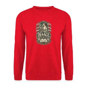 Waage – Harmonisch, charmant & ausgeglichen - Unisex Pullover - Rot - Vorne - Alina (178cm) & Michal (187cm)