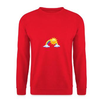 Sonne, Regenbogen und Wolken - Unisex Pullover - Rot - Vorne - Alina (178cm) & Michal (187cm)
