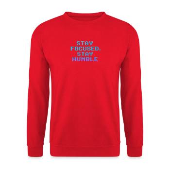 Stay Focused Stay Humble Pixel Quote - Unisex Pullover - Rot - Vorne - Alina (178cm) & Michal (187cm)