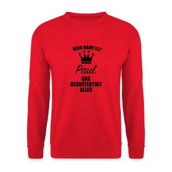 Paul Name Vorname Geschenk - Unisex Pullover - Rot - Vorne - Alina (178cm) & Michal (187cm)