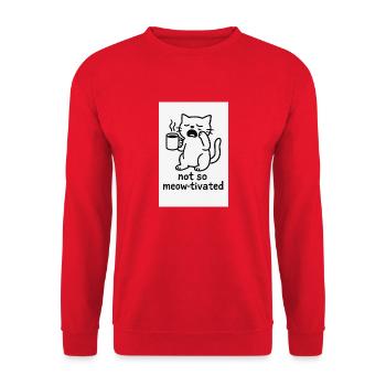Not so meow-tivated – Müde Katze mit Kaffee - Unisex Pullover - Rot - Vorne - Alina (178cm) & Michal (187cm)