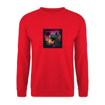 Tiger mit Neonfarben, Synthwave / 80er Jahre - Unisex Pullover - Rot - Vorne - Alina (178cm) & Michal (187cm)