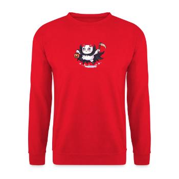 Pixel Halloween Dämon mit Kürbislaterne - Unisex Pullover - Rot - Vorne - Alina (178cm) & Michal (187cm)