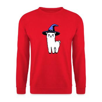 Cute Alpaca Llama Witch Hat Halloween Costume - Unisex Sweatshirt - red - Front - Alina (178cm) & Michal (187cm)