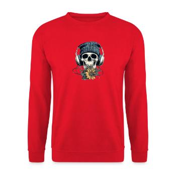Skull with headphones and flowers - Unisex Sweatshirt - red - Front - Alina (178cm) & Michal (187cm)