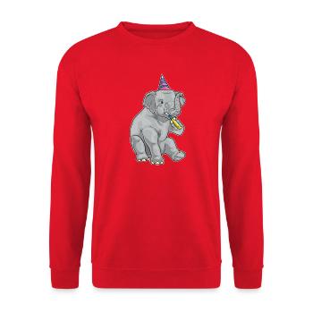 Elefant Geburtstag Tröte - Unisex Pullover - Rot - Vorne - Alina (178cm) & Michal (187cm)