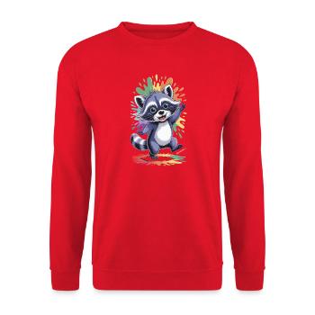 Cheerful raccoon with colors - Unisex Sweatshirt - red - Front - Alina (178cm) & Michal (187cm)