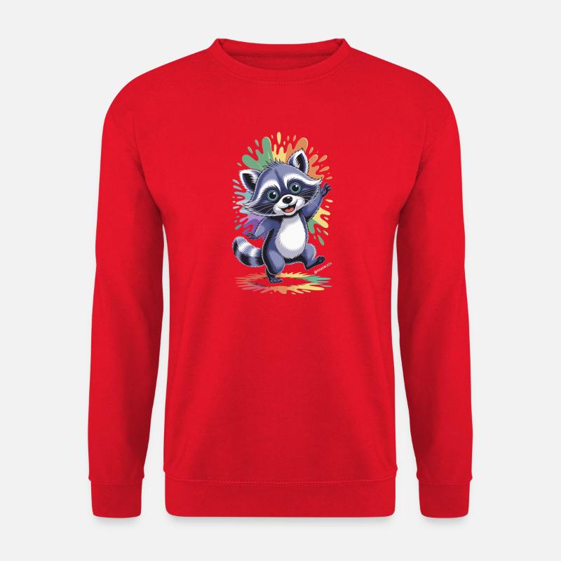Fröhlicher Waschbär mit Farben - Unisex Pullover - Rot