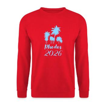 Rhodes 2026 Palmen Flair - Unisex Pullover - Rot - Vorne - Alina (178cm) & Michal (187cm)