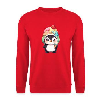 Süßer Pinguin Cartoon Eiscreme Sommer Regenbogen - Unisex Pullover - Rot - Vorne - Alina (178cm) & Michal (187cm)
