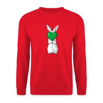 Illustration mignonne de lapin tenant un cœur vert - Sweat-shirt Unisexe - rouge - Devant - Alina (178cm) & Michal (187cm)