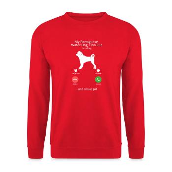 Un chien d’eau portugais appelle un extrait de lion drôle - Sweat-shirt Unisexe - rouge - Devant - Alina (178cm) & Michal (187cm)