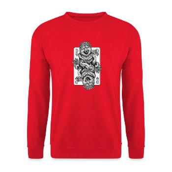 Eurasier | Queen Of Hearts | Karten - Unisex Pullover - Rot - Vorne - Alina (178cm) & Michal (187cm)