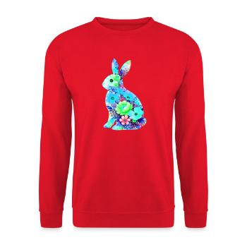 Hase Aquarell Ostern Silhouette - Unisex Pullover - Rot - Vorne - Alina (178cm) & Michal (187cm)
