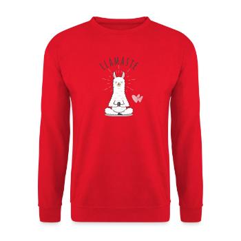 Llamaste Meditations-Lama - Unisex Pullover - Rot - Vorne - Alina (178cm) & Michal (187cm)