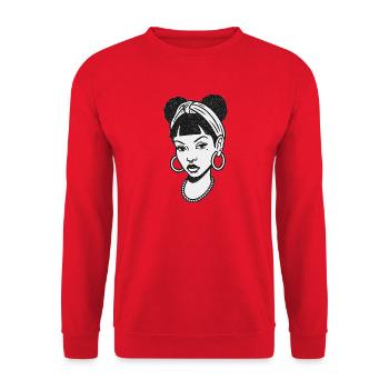 Portrait féminin noir #9 - Sweat-shirt Unisexe - rouge - Devant - Alina (178cm) & Michal (187cm)
