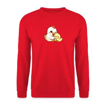 Mother hen cuddles with her little chick - Unisex Sweatshirt - red - Front - Alina (178cm) & Michal (187cm)