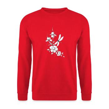 Fleurs et Libellule Noir Blanc - Sweat-shirt Unisexe - rouge - Devant - Alina (178cm) & Michal (187cm)