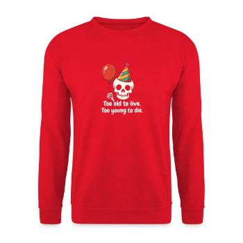 Schädel mit Partyhut Ballon - Unisex Sweatshirt - red - Front - Alina (178cm) & Michal (187cm)