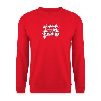 Ich glaube an Eisbären, späthi, Sarah - Unisex Pullover - Rot - Vorne - Alina (178cm) & Michal (187cm)