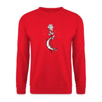 Mondrose: Linienzeichnung mit Rose Gothic - Unisex Pullover - Rot - Vorne - Alina (178cm) & Michal (187cm)