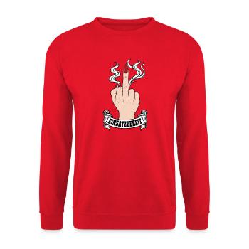 Einsatzbereit Mittelfinger Smoke - Unisex Pullover - Rot - Vorne - Alina (178cm) & Michal (187cm)