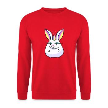Hase als Einhorn - Unisex Pullover - Rot - Vorne - Alina (178cm) & Michal (187cm)