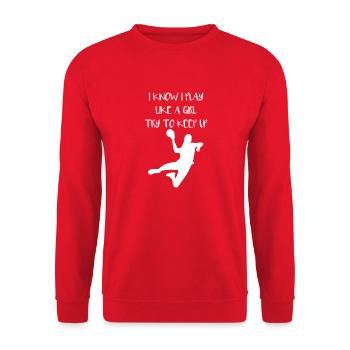 Handball Mädchen Handballerin Damen Frauenhandball - Unisex Pullover - Rot - Vorne - Alina (178cm) & Michal (187cm)