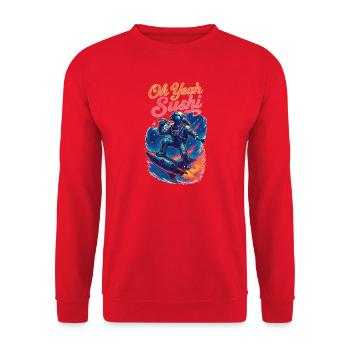 Sushi Astronaut Rakete Nigiri Geschenk - Unisex Pullover - Rot - Vorne - Alina (178cm) & Michal (187cm)